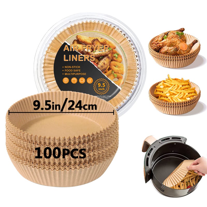 Air Fryer Liners 95 Inch Large Air Fryer Disposable Paper Liners Parchment Paper Liners OilProof WaterProof Food Grade Baking Paper for Air Fryer Roasting Microwave Oven 100pcs