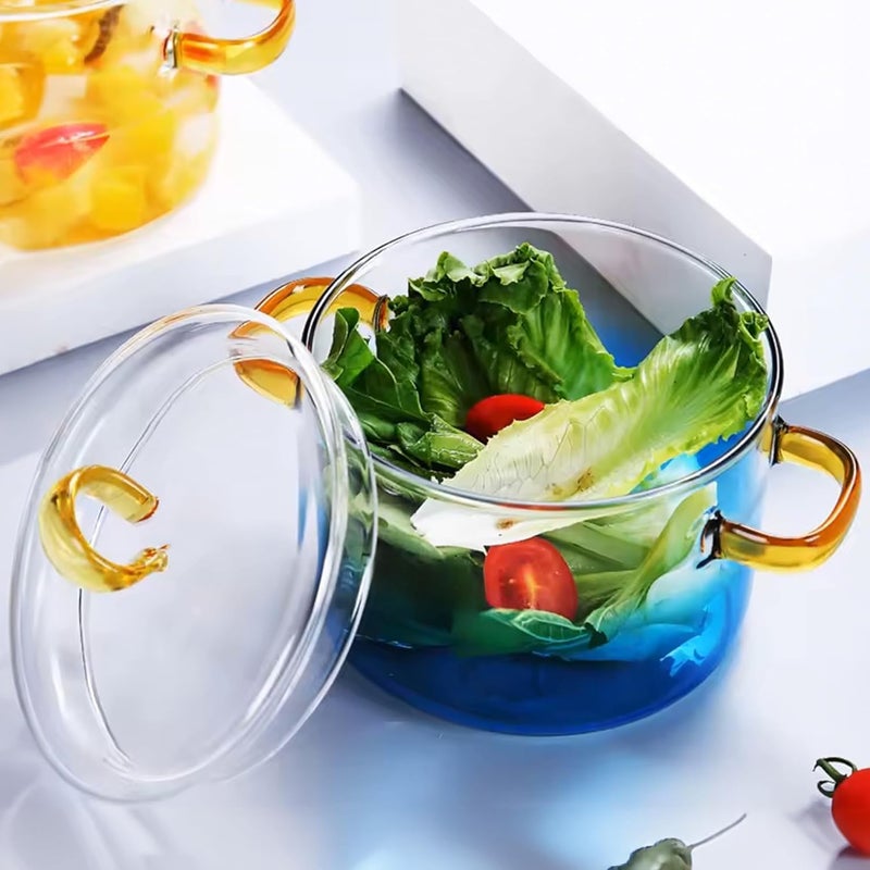 Homestic قدر هومستيك من زجاج البورسليكات سعة 1.4 لتر مع غطاء ومقبض | أدوات طهي للطبخ بالحث | هاندي للطهي | آمن للاستخدام في الميكروويف | موقد للشاي/الحليب/المعكرونة/النودلز/الأرز | أزرق - Image 1