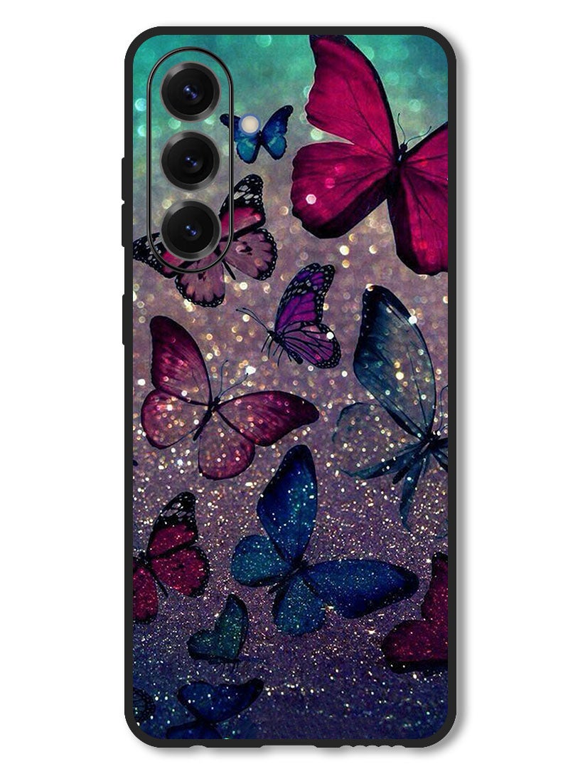 Theodor Case Compatible with Samsung Galaxy F56 6.74 Inch Protection Shockproof Bumper Cover Glitters Butterflies - Image 1