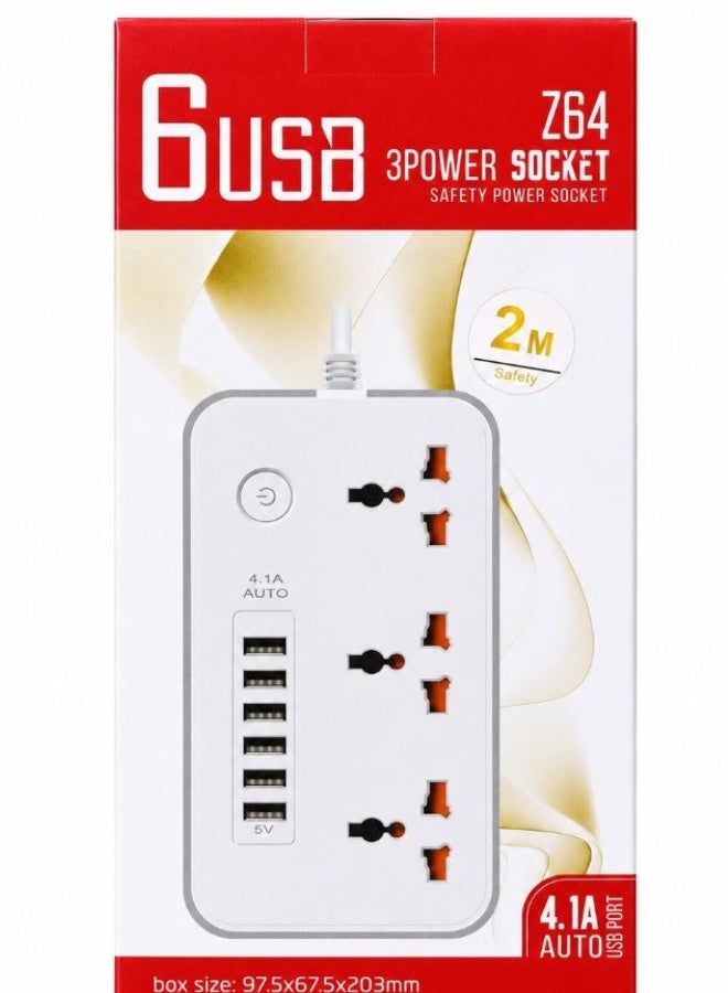 Z64 3 Socket Power Extension with 6 USB Charging Ports, 2M Heavy Duty Cable, 4.1A USB Output, Multi Socket Extension Board with Overload Protection for Home, Office, Desktop & Travel - Image 4