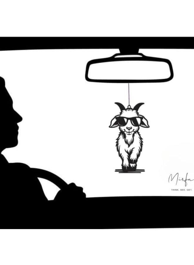MIRFA Rearview Mirror Hanging Pendant - Wood - Black (Walking Goat) - Image 4