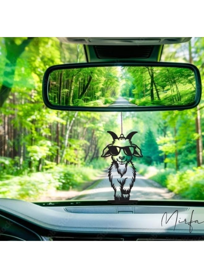 MIRFA Rearview Mirror Hanging Pendant - Wood - Black (Walking Goat) - Image 2
