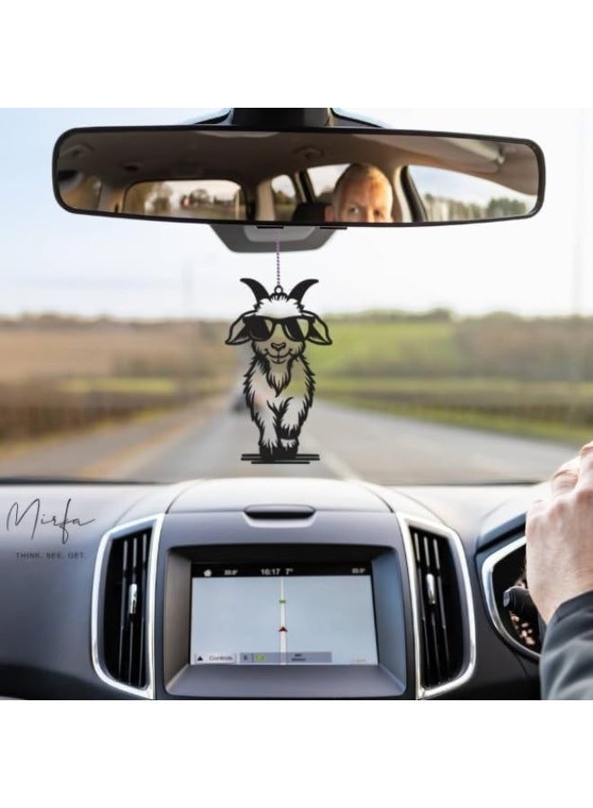 MIRFA Rearview Mirror Hanging Pendant - Wood - Black (Walking Goat) - Image 3
