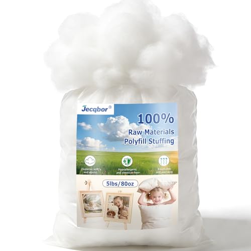 Jecqbor 5lbs/80oz Soft Polyfill Stuffing, Fluffy Pillow Stuffing Filling for Pillow, Couch Cushion, Cloud Project, Stuffed Animal, Craft, Clean Polyester Fiberfill for Crochet, Pet Bed, Plushies - Image 1