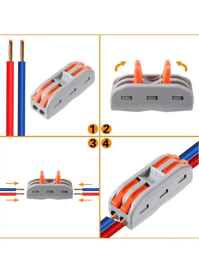 Topleo - 50PCS Conductor Compact Connectors Lever Wire Nut Electrical Connectors with Fixed Base for 2 Circuit Inline Splices 28-12 AWG - Image 1