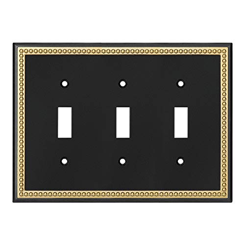 Henne Bery Pearled Frame Decorative Wall Plate Switch Plate Outlet Cover (Triple Toggle, Black & Dark Golden) - Image 1