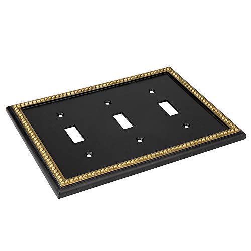 Henne Bery Pearled Frame Decorative Wall Plate Switch Plate Outlet Cover (Triple Toggle, Black & Dark Golden) - Image 5