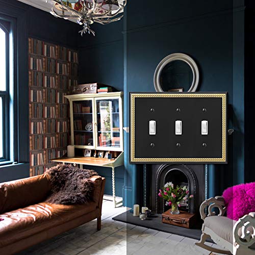 Henne Bery Pearled Frame Decorative Wall Plate Switch Plate Outlet Cover (Triple Toggle, Black & Dark Golden) - Image 3