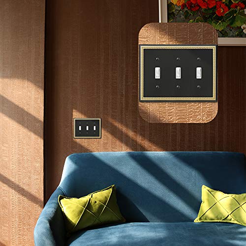 Henne Bery Pearled Frame Decorative Wall Plate Switch Plate Outlet Cover (Triple Toggle, Black & Dark Golden) - Image 4