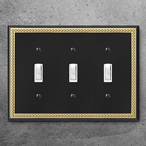 Henne Bery Pearled Frame Decorative Wall Plate Switch Plate Outlet Cover (Triple Toggle, Black & Dark Golden) - Image 2