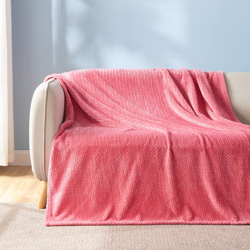 NEWCOSPLAY Super Soft Twin Blanket Coral Pink Premium Silky Flannel Fleece Leaves Pattern Lightweight Bed Blanket All Season Use (Coral Pink  Twin(60""x80"")) - Image 4
