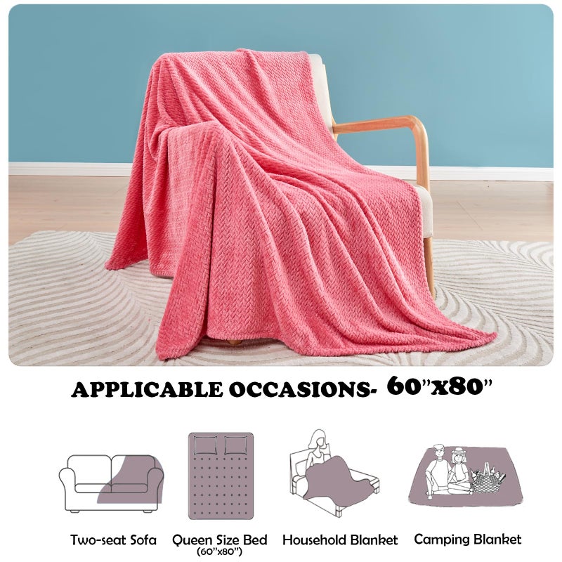 NEWCOSPLAY Super Soft Twin Blanket Coral Pink Premium Silky Flannel Fleece Leaves Pattern Lightweight Bed Blanket All Season Use (Coral Pink  Twin(60""x80"")) - Image 5