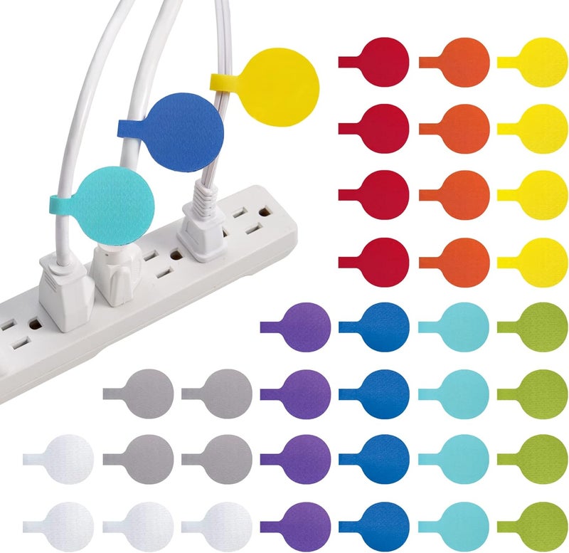 Wrap-It Storage Cable Labels - - Circles, Multi-Color (36-Pack) - Color Coded Labels for Organizing, Wire Tags Write on Surface for Labels for Charging Cords and Electronics - Image 1