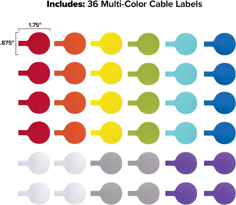 Wrap-It Storage Cable Labels - - Circles, Multi-Color (36-Pack) - Color Coded Labels for Organizing, Wire Tags Write on Surface for Labels for Charging Cords and Electronics - Image 3
