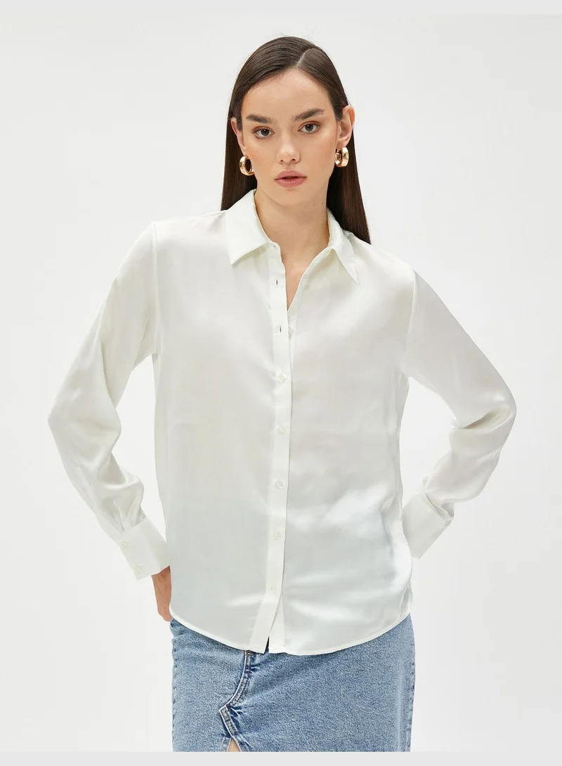 KOTON Long Sleeve Button Satin Shirt