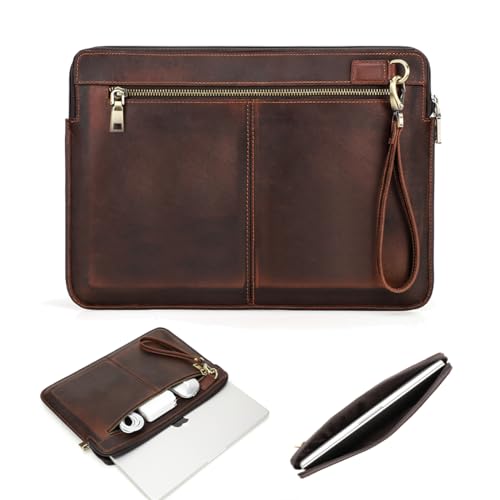 CONTACTS Crazy Horse Cowhide Leather 14.2" Laptop Case Slim 14" x 10" Briefcase Compatible with MacBook Pro 14" Large Document Bag Notary Bag - Image 1