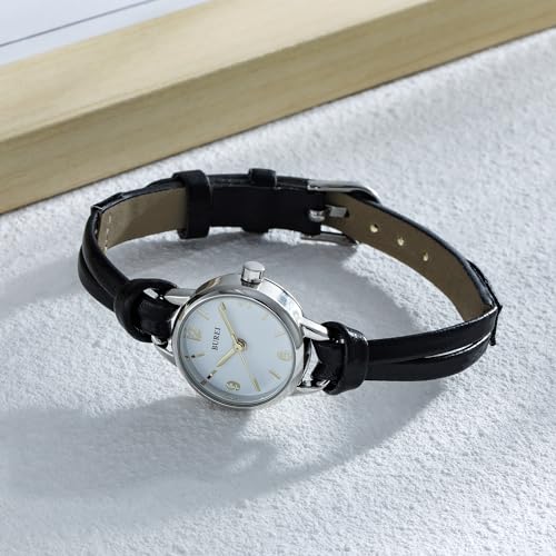 BUREI Women's 22mm Small Dial Quartz Watch, 8mm Ultra Thin Case, 12.7g Ultra Lightweight, Japan Quartz Movement, Handmade 8mm Leather Strap, Fit 155-195mm Wrist, Silver Gold Tone Case Black Brown Navy, Ideal Gift for Women Mom Birthday Anniversary - Image 5
