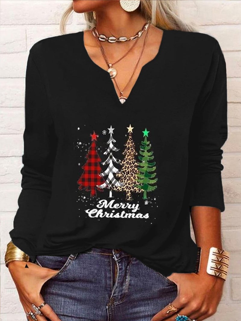 2025 Spring Loose Long Sleeve Flower Mang V-neck T-shirt Base Shirt Women's Wear - Image 5