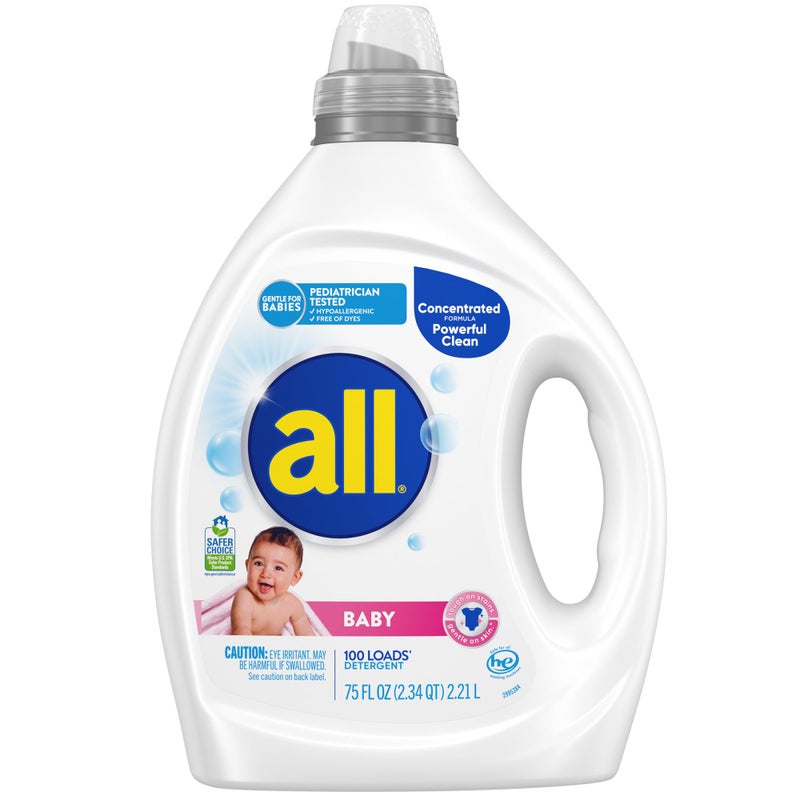 all Baby, Gentle for Baby, Liquid Laundry Detergent, Hypoallergenic for Sensitive Skin, Concentrated, 75oz, 100 Loads - Image 1