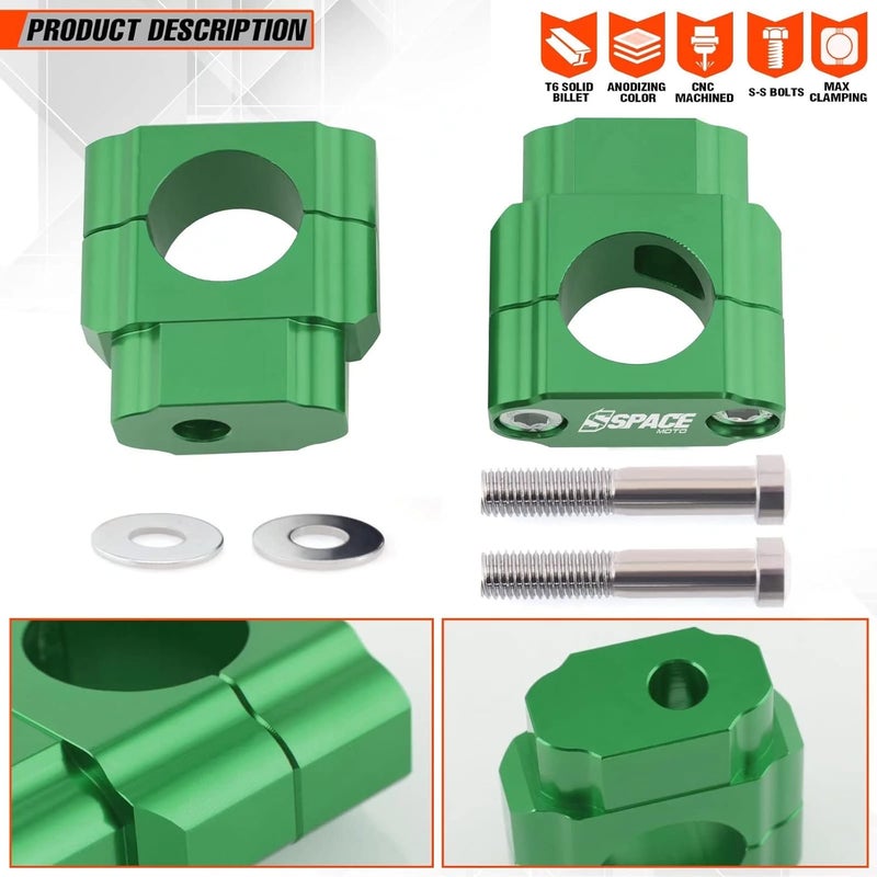Fewfuss Universal Dirt Bike Handlebar Mounts - Motorcycle Handlebar Riser Mounting Kit 1-1/8" Green - Image 2