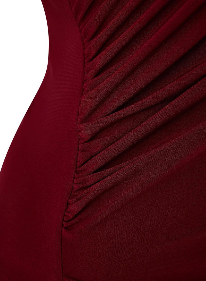 trendyol Burgundy Mock Neck Shirred Sandy Knitted Plus Size Blouse Tbbaw26Af00053 - Image 4