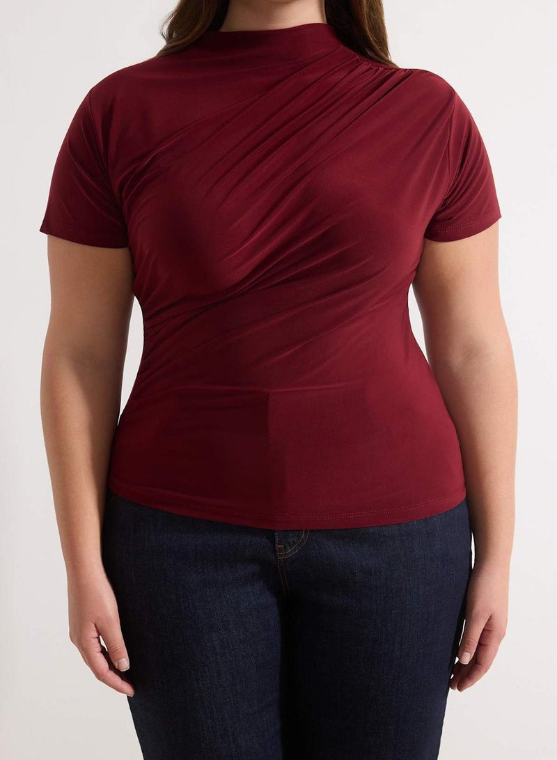 trendyol Burgundy Mock Neck Shirred Sandy Knitted Plus Size Blouse Tbbaw26Af00053 - Image 3
