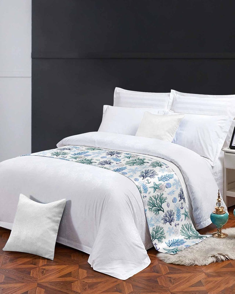 Blue Coastal Bed Runner 94x20 Inches King Size Nautical Bed Throw Sofa Scarf Protector - Image 4