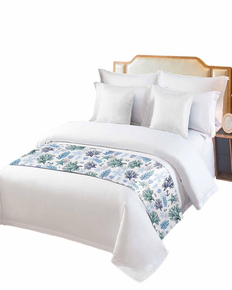 Blue Coastal Bed Runner 94x20 Inches King Size Nautical Bed Throw Sofa Scarf Protector - Image 2