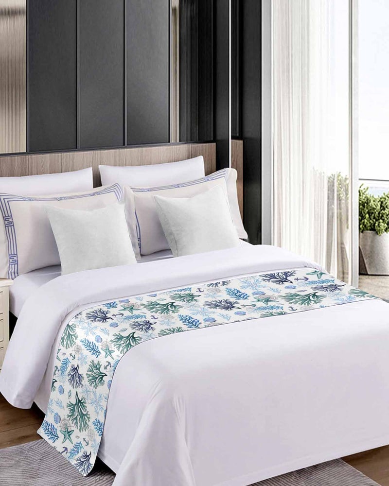 Blue Coastal Bed Runner 94x20 Inches King Size Nautical Bed Throw Sofa Scarf Protector - Image 5