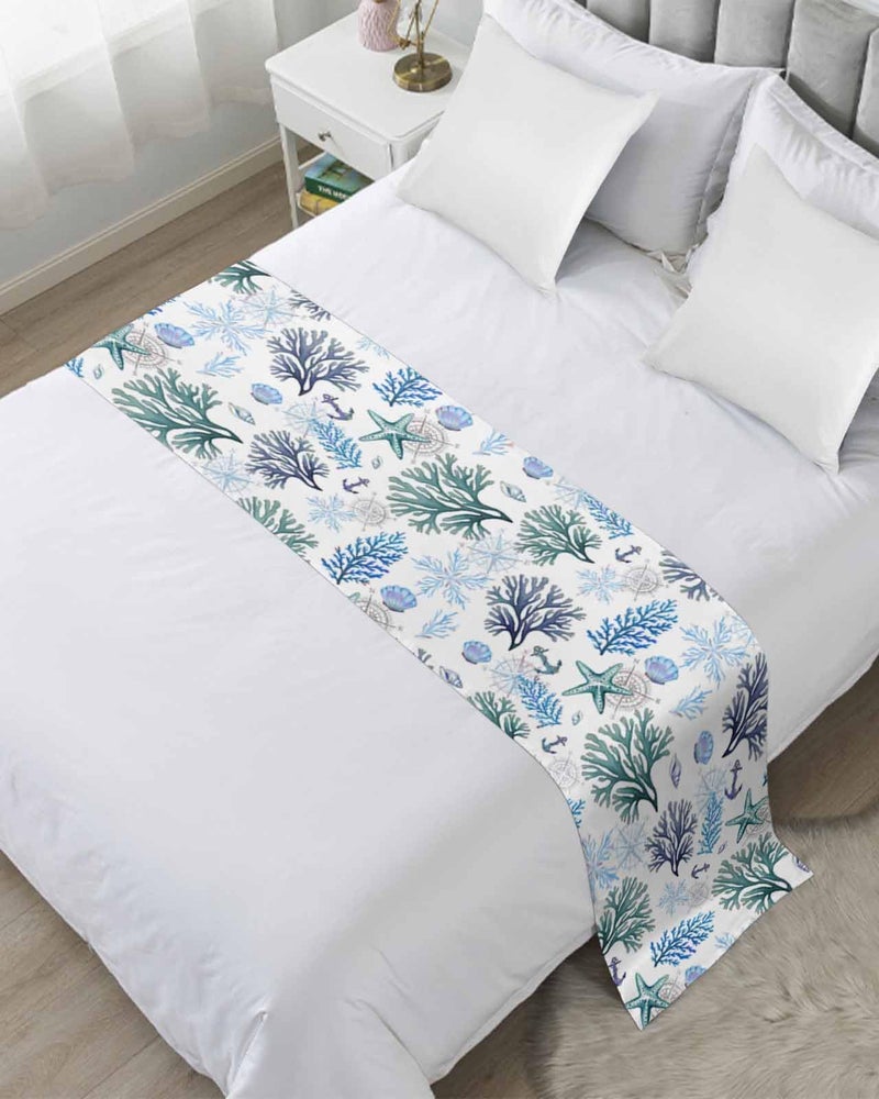 Blue Coastal Bed Runner 94x20 Inches King Size Nautical Bed Throw Sofa Scarf Protector - Image 3