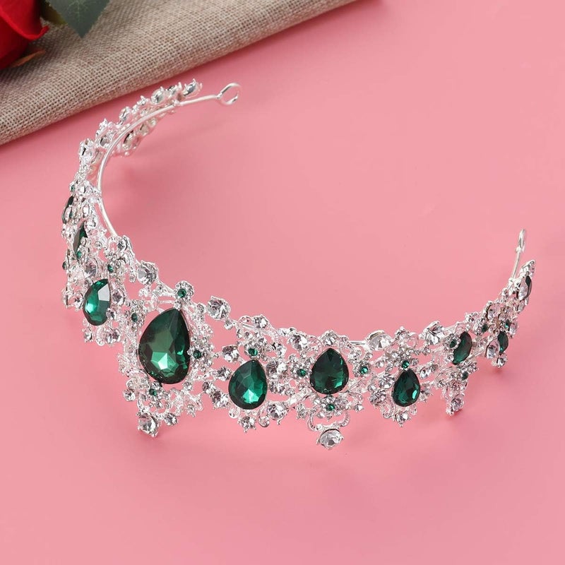cheekyglo Tiara Crown for Women,Rhinestone Queen Crowns Wedding Tiaras Crowns Headband (Green) - Image 5