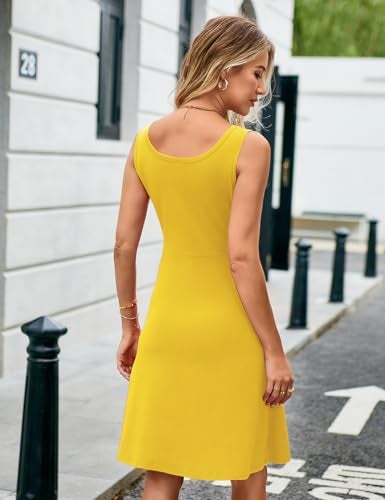 Herou Summer Casual A line Dress for Women High Waist Sleeveless Midi Skater Dress Yellow Small - Image 3