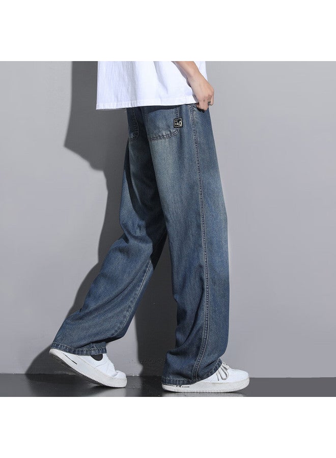 Poum Lyocell Tencel Jeans For Men, Spring And Summer Cool-feeling American Casual Straight-leg Pants G158 Vintage Blue 2XL - Image 2