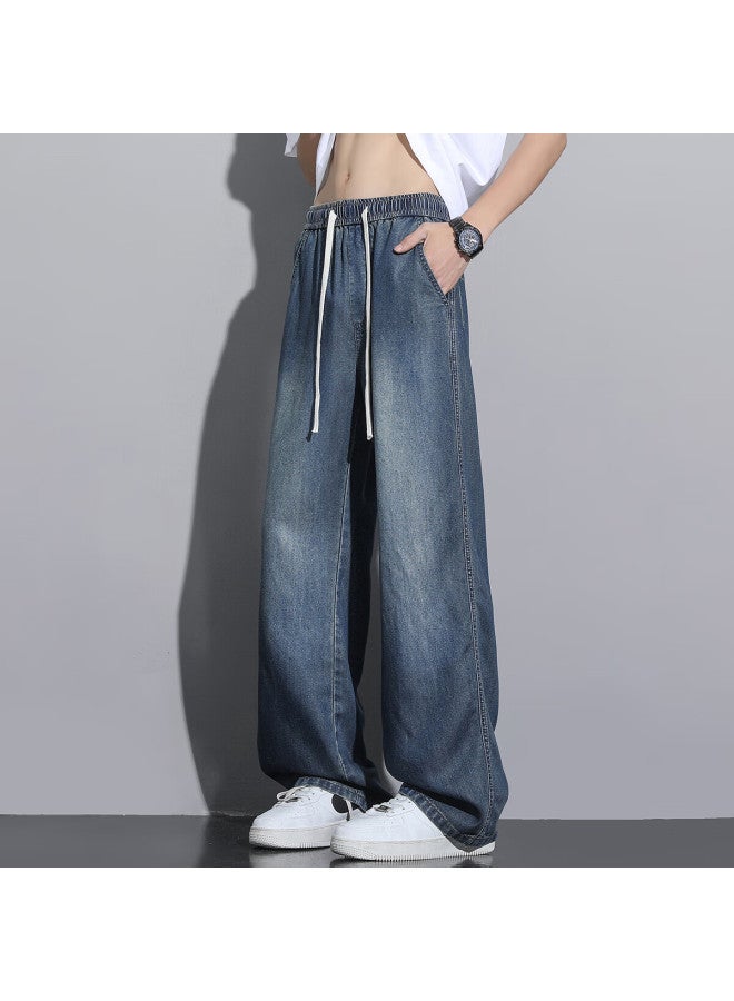 Poum Lyocell Tencel Jeans For Men, Spring And Summer Cool-feeling American Casual Straight-leg Pants G158 Vintage Blue 2XL - Image 1
