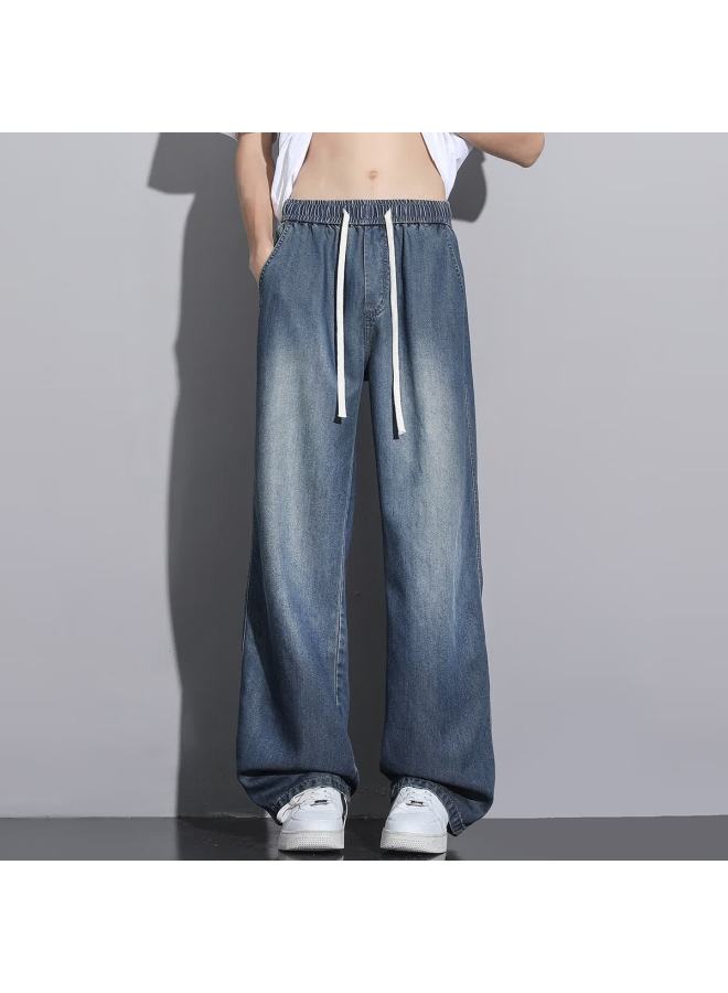Poum Lyocell Tencel Jeans For Men, Spring And Summer Cool-feeling American Casual Straight-leg Pants G158 Vintage Blue 2XL - Image 3