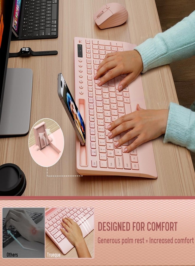 Trueque Wireless Keyboard and Mouse Combo - Full-Size Quiet Keyboard with Palm Rest, Phone Holder, Multimedia Keys, Power Switch, Batteries Included, Compatible with Windows, PC, Laptop, Pink - Image 2