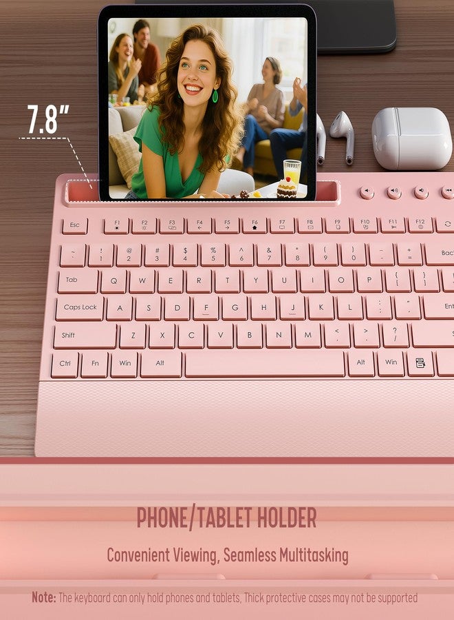 Trueque Wireless Keyboard and Mouse Combo - Full-Size Quiet Keyboard with Palm Rest, Phone Holder, Multimedia Keys, Power Switch, Batteries Included, Compatible with Windows, PC, Laptop, Pink - Image 3
