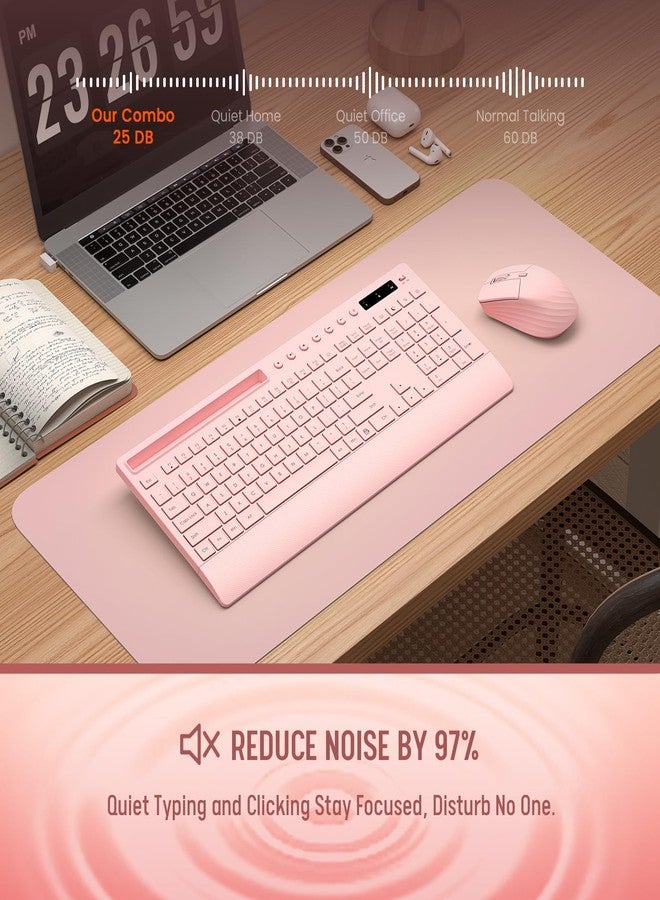 Trueque Wireless Keyboard and Mouse Combo - Full-Size Quiet Keyboard with Palm Rest, Phone Holder, Multimedia Keys, Power Switch, Batteries Included, Compatible with Windows, PC, Laptop, Pink - Image 4