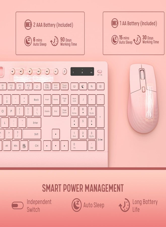 Trueque Wireless Keyboard and Mouse Combo - Full-Size Quiet Keyboard with Palm Rest, Phone Holder, Multimedia Keys, Power Switch, Batteries Included, Compatible with Windows, PC, Laptop, Pink - Image 5