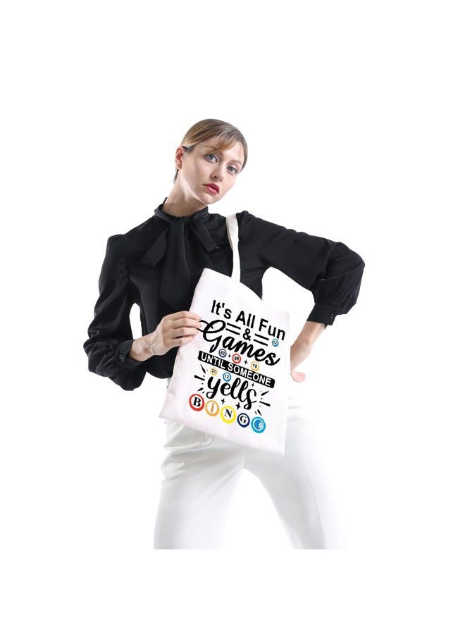 POFULL Lucky Bingo Gift It's All Fun And Games Until Someone Yells Bingo Tote Bag Bingo Player Gift, It's All Fun and Games Tote Bag - Image 2