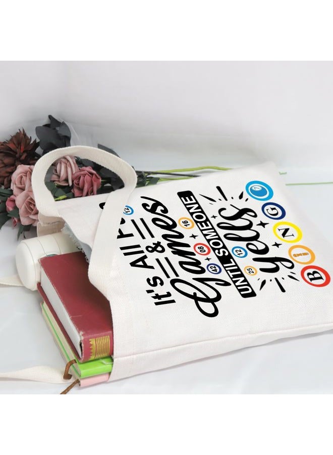 POFULL Lucky Bingo Gift It's All Fun And Games Until Someone Yells Bingo Tote Bag Bingo Player Gift, It's All Fun and Games Tote Bag - Image 3