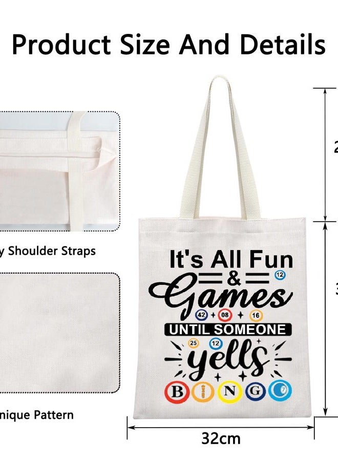 POFULL Lucky Bingo Gift It's All Fun And Games Until Someone Yells Bingo Tote Bag Bingo Player Gift, It's All Fun and Games Tote Bag - Image 4