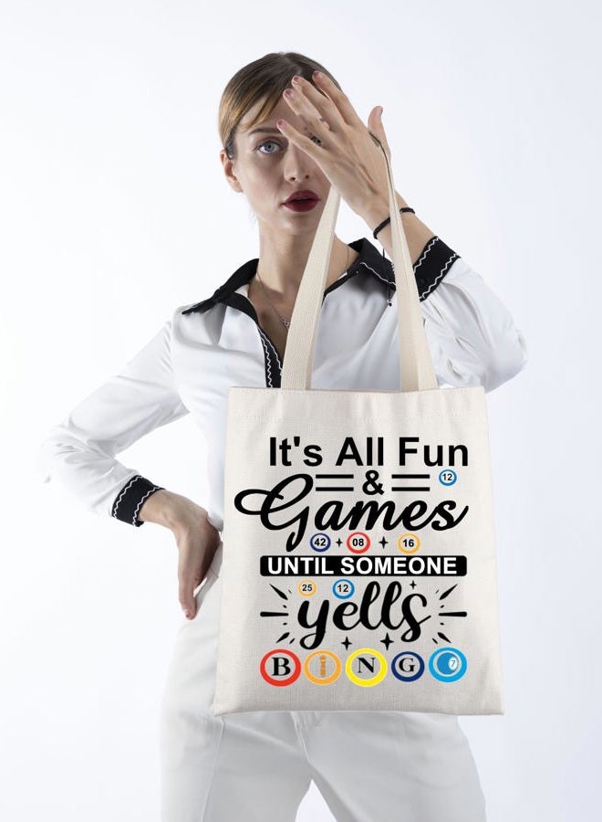 POFULL Lucky Bingo Gift It's All Fun And Games Until Someone Yells Bingo Tote Bag Bingo Player Gift, It's All Fun and Games Tote Bag - Image 5