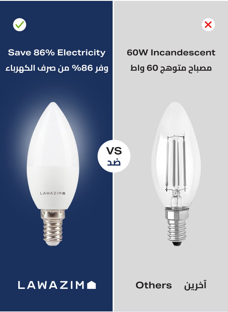 LAWAZIM - 5W LED Candle C37 E14 -6 Piece 6500K Daylight- Energy Saving 35W Equivalent Non-Dimmable Lightbulbs with 400 Lumens and a Lifespan of 15,000 Hours - Ideal for Chandeliers and Wall Sconces - Image 1