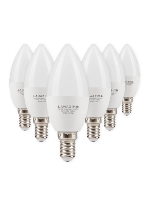 5W LED Candle C37 E14 -6 Piece 6500K Daylight- Energy Saving 35W Equivalent Non-Dimmable Lightbulbs with 400 Lumens and a Lifespan of 15,000 Hours - Ideal for Chandeliers and Wall Sconces
