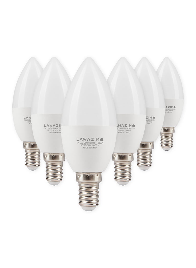 LAWAZIM - 5W LED Candle C37 E14 -6 Piece 6500K Daylight- Energy Saving 35W Equivalent Non-Dimmable Lightbulbs with 400 Lumens and a Lifespan of 15,000 Hours - Ideal for Chandeliers and Wall Sconces - Image 1