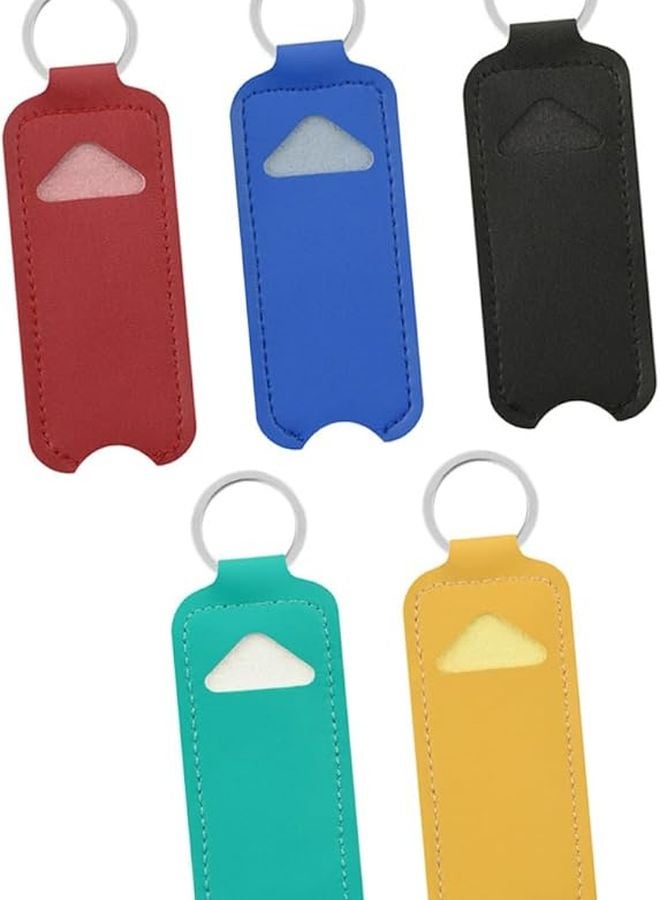 5Pcs Portable Pu Leather Lipstick Holder Keychain Pouch Set For Lip Balm Lip Gloss Storage - Image 1