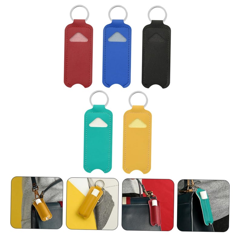 5Pcs Portable Pu Leather Lipstick Holder Keychain Pouch Set For Lip Balm Lip Gloss Storage - Image 5
