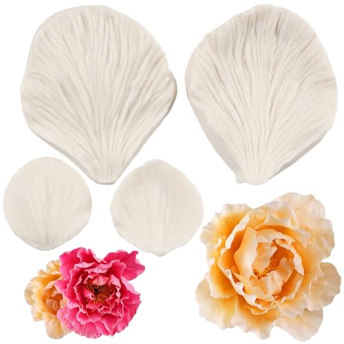 FCKEMLDS Gumpaste Flower Silicone Veining Mold Peony Veined Petal Fondant Mold Gum Paste Peony Flower Mold for Cake Decoration Cupcake Topper Chocolate Candy Polymer Clay Gum Paste Set of 2 - Image 1