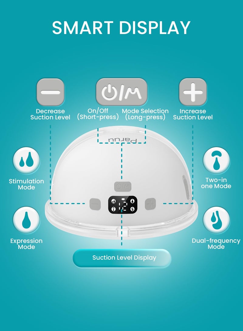 Paruu Hands Free Breast Pump P16, Wearable Breast Pump Electirc Portable with 4 Modes & 12 Levels, Max 309mmHg Strong Suction 19/21/24mm Flange Inserts Wearable Breastfeeding Pump, 2 Pack White - Image 4